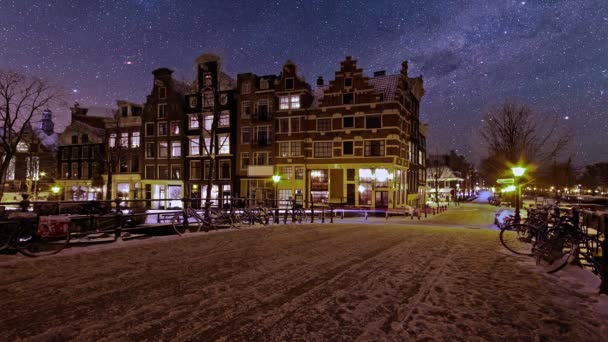 Звездная Ночь Амстердаме Нидерландах Ночью — стоковое видео