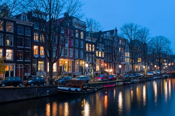 Malownicze Miasto Amsterdamu Holandii Zachodzie Słońca — Zdjęcie stockowe