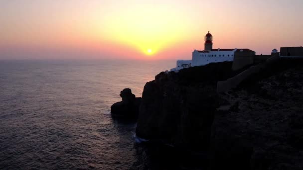 Leuchtturm Cabo Vicente Sagres Portugal Bei Sonnenuntergang — Stockvideo