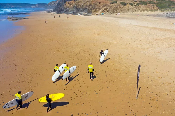 Vale Figueiras, Portugal - 25th may 2019: Aerial fromsurfers aft — Stock Photo, Image