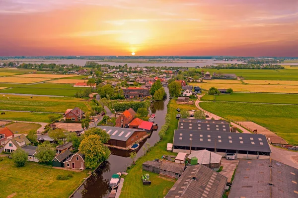 Aerial from the village Zevenhuizen in the countryside from the — Stock Photo, Image