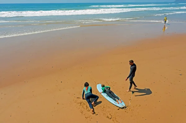 Vale Figueiras, Portugal - 29th may 2019: Aerial from surfers ge — Stock Photo, Image