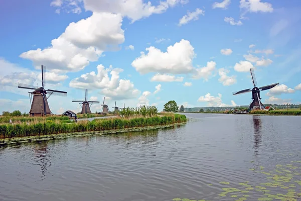Traditionelle Windmühlen am Kinderdeich in den Niederlanden — Stockfoto