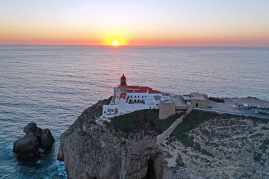 Su de Sagres Portekiz deniz feneri Cabo Vicente havadan