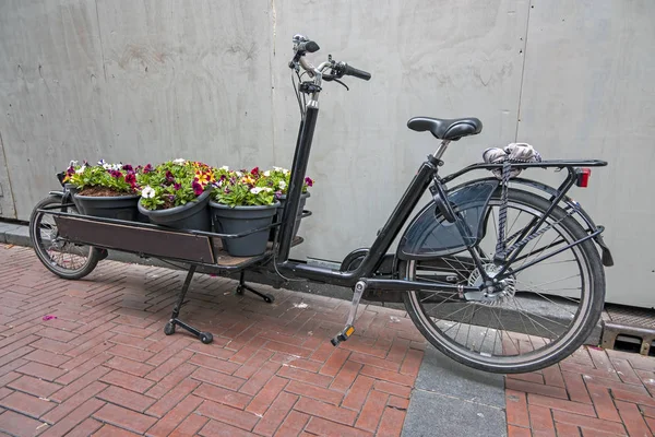 アムステルダムの花でいっぱいの自転車のカート｜オランダ — ストック写真