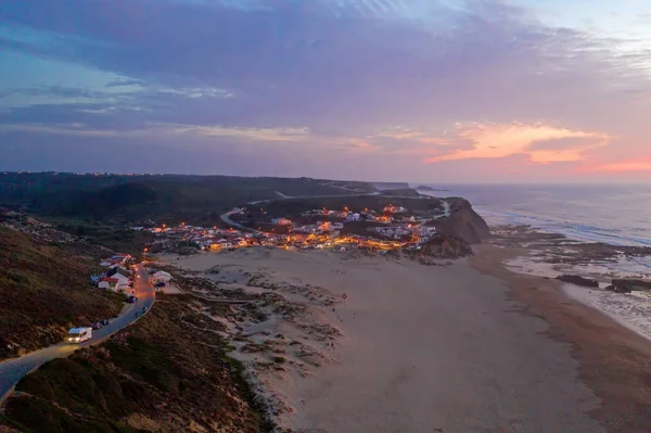 Aérea Monte Clerigo Costa Oeste Portugal Atardecer —  Fotos de Stock