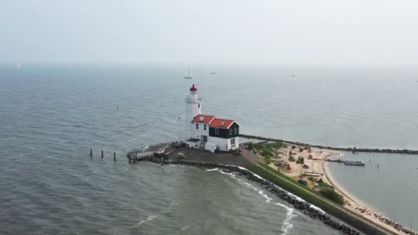Aerial Lighthouse Marken Netherlands — Stock Video