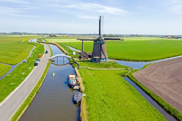 Flyg Från Obdammers Väderkvarn Landsbygden Från Nederländerna — Stockfoto