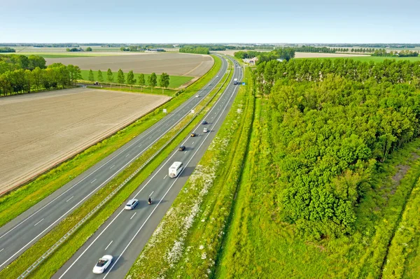 Luchtfoto Vanaf Snelweg Bij Almere Het Platteland Vanuit Nederland — Stockfoto