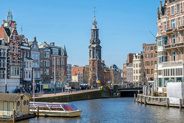 Cityscenic Från Amsterdam Nederländerna Med Munt Tower — Stockfoto