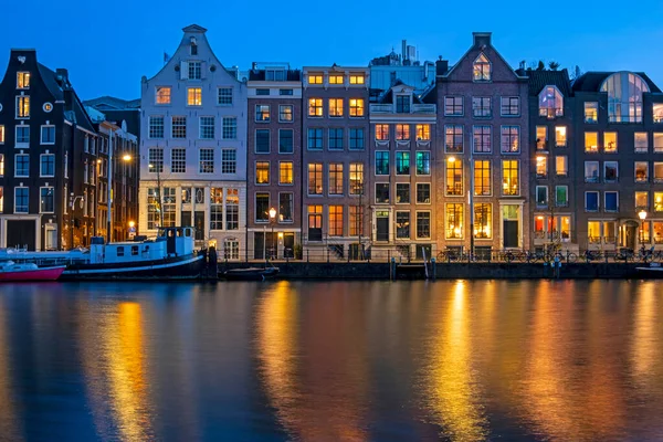 Ville Pittoresque Amsterdam Aux Pays Bas Nuit — Photo