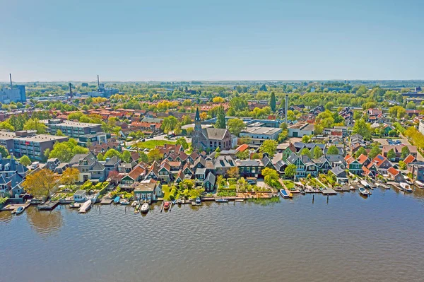 Vzduch Města Zaanstad Řeky Zaan Nizozemsku — Stock fotografie