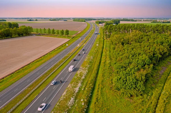 Aerial Autostrady Niedaleko Almere Wsi Holandii — Zdjęcie stockowe