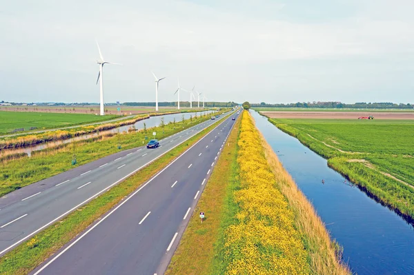 Aerial Typical Dutch Landscape Countryside Netherlands Straight Roads Flat Landscape — Stock Photo, Image