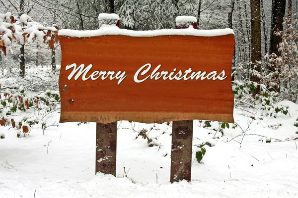 Sinal Inverno Nevado Com Feliz Natal — Fotografia de Stock