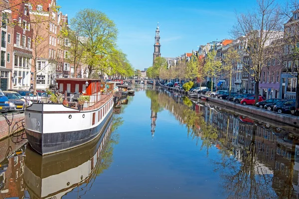 Ville Pittoresque Amsterdam Avec Westerkerk Aux Pays Bas — Photo