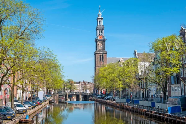 Città Panoramica Amsterdam Con Westerkerk Nei Paesi Bassi — Foto Stock