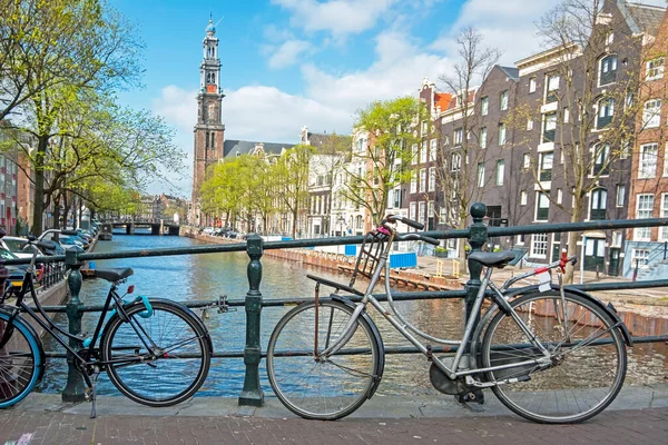 Staden Natursköna Från Amsterdam Med Westerkerk Nederländerna — Stockfoto
