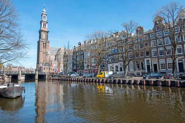 Ville Pittoresque Amsterdam Avec Westerkerk Aux Pays Bas — Photo