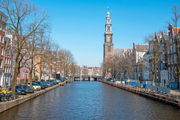 Γραφική Πόλη Από Άμστερνταμ Της Ολλανδίας Τον Πύργο Munt — Φωτογραφία Αρχείου