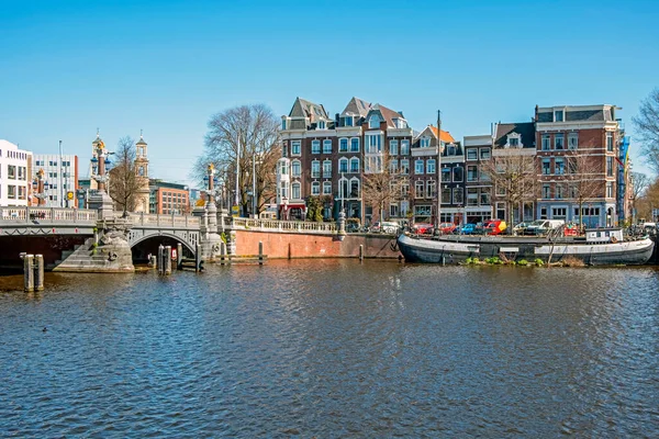 Malownicze Miasto Amsterdamu Holandii Wieżą Munt — Zdjęcie stockowe