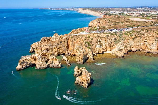 Légi Felvétel Ponte Piedade Től Lagos Közelében Algarve Portugáliában — Stock Fotó