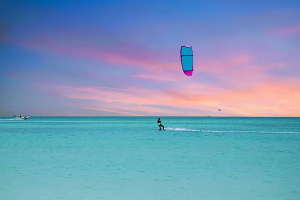 Kite Surf Palm Beach Sur Île Aruba Dans Mer Des — Photo