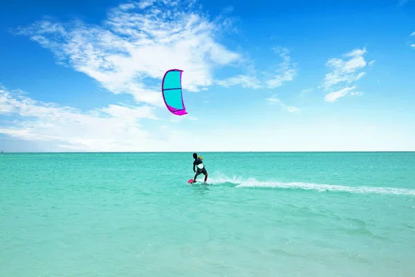 Kite Surf Palm Beach Sur Île Aruba Dans Mer Des — Photo