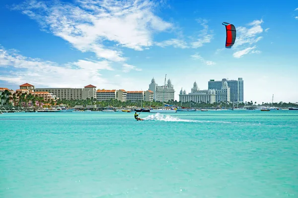 Kite Surfing Palm Beach Aruba Island Caribbean Sea — Stock Photo, Image