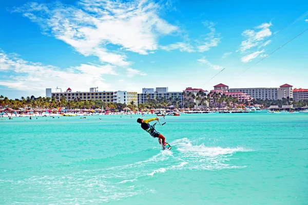 Kite Surfing Palm Beach Aruba Island Caribbean Sea — Stock Photo, Image