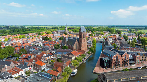 Aerial from the historical city Oudewater in the Netherlands