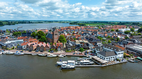 Aerial from the touristic watersport town Grou in Friesland the Netherlands