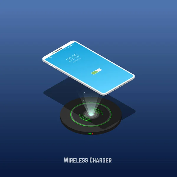 Téléphone Portable Isométrique Lévite Dessus Chargeur Sans Fil Bannière Chargeur — Image vectorielle