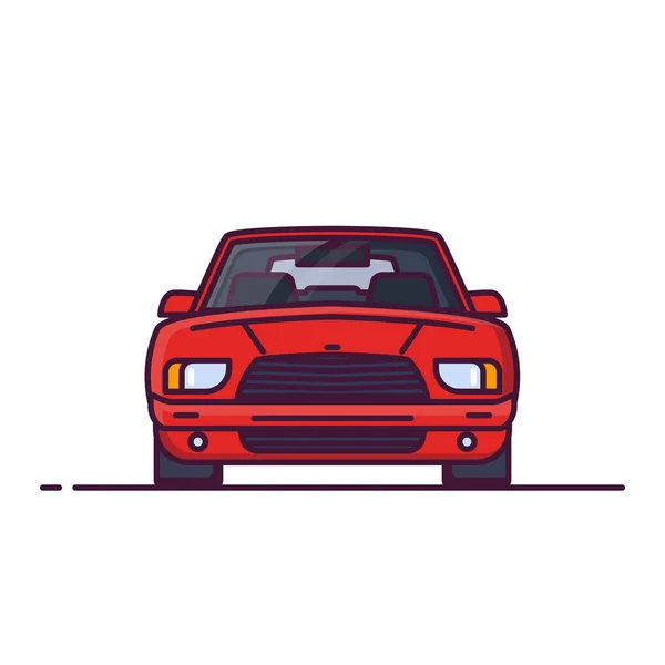 Kırmızı Aile Sedan Araba Önden Görünümü Çizgi Stili Vektör Çizim — Stok Vektör