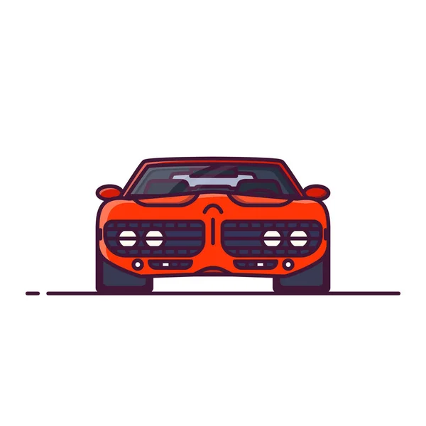 Čelní Pohled Červené Svalové Sportovní Auto Motorem Svalů Čáry Styl — Stockový vektor