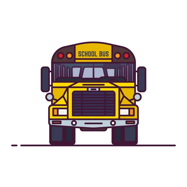 黄色のスクールバスのフロント ビュー 昔のレトロな輸送スタイル車 線スタイルのベクトル図です 車両と輸送のバナーです 学校輸送 — ストックベクタ
