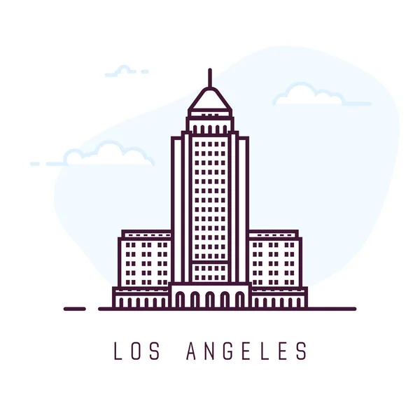 Ilustración Estilo Línea Ciudad Los Ángeles Famoso Ayuntamiento Los Ángeles — Vector de stock