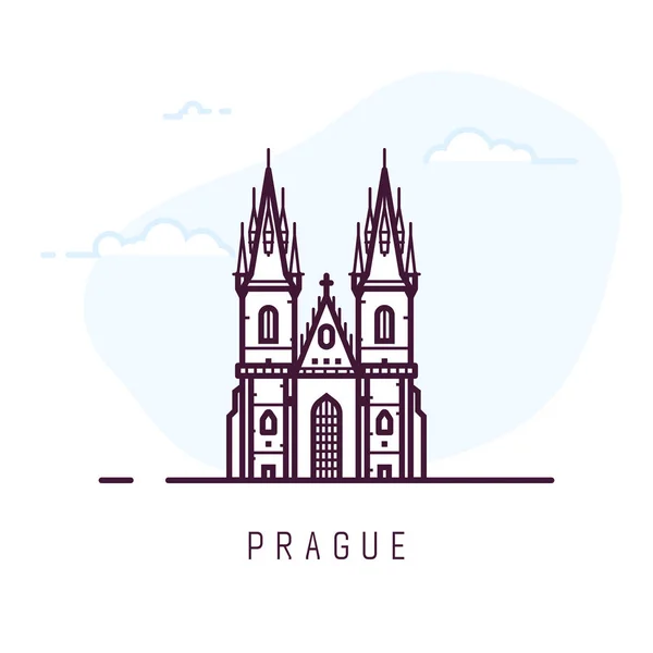 Praga Línea Ciudad Estilo Ilustración Antigua Famosa Iglesia Nuestra Señora — Vector de stock