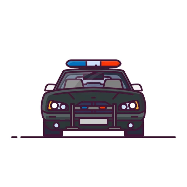 Vista Frontal Del Coche Policía Rojo Con Luces Ilustración Vectorial — Vector de stock