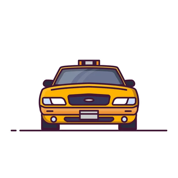 Front View Yellow Taxi Car Sign Line Style Vector Illustration — Stock Vector