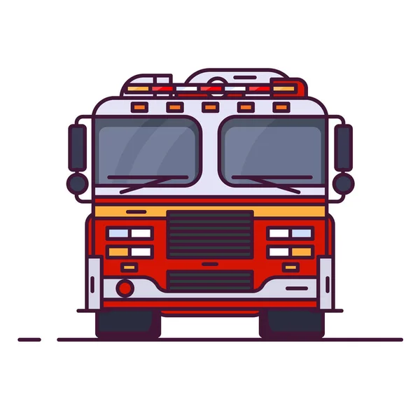 Вид Спереду Пожежного Автомобіля Вогнями Векторна Ілюстрація Стилю Лінії Автомобільний — стоковий вектор