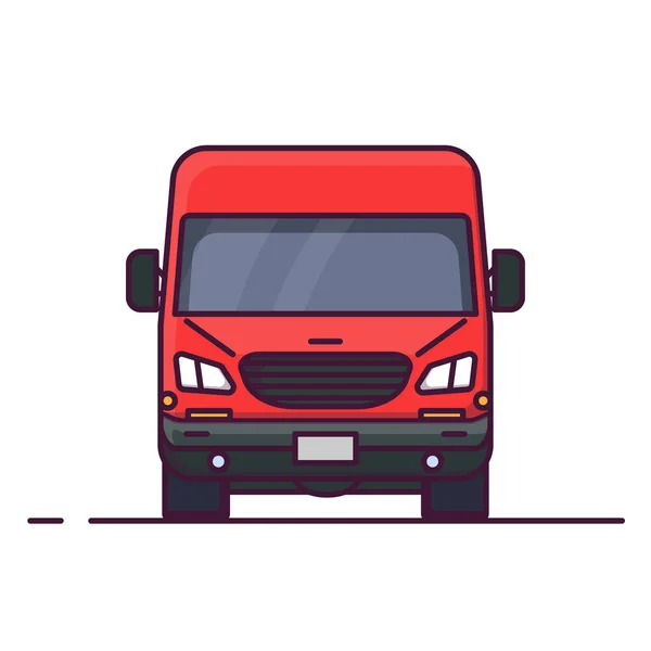 Frontansicht Eines Roten Lieferwagens Linienvektorillustration Fahrzeug Und Transportbanner Lieferung Und — Stockvektor