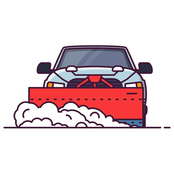 Front View Suv Car Attached Snowplower Line Style Vector Illustration — Stock Vector