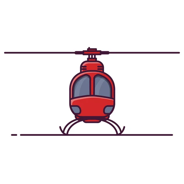 赤市ヘリコプターのフロント ビュー 線スタイルのベクトル図です 空気市輸送のバナーです ローターと近代的なヘリコプター 小さなチョッパーのコンセプトです 軍や民間航空機 — ストックベクタ