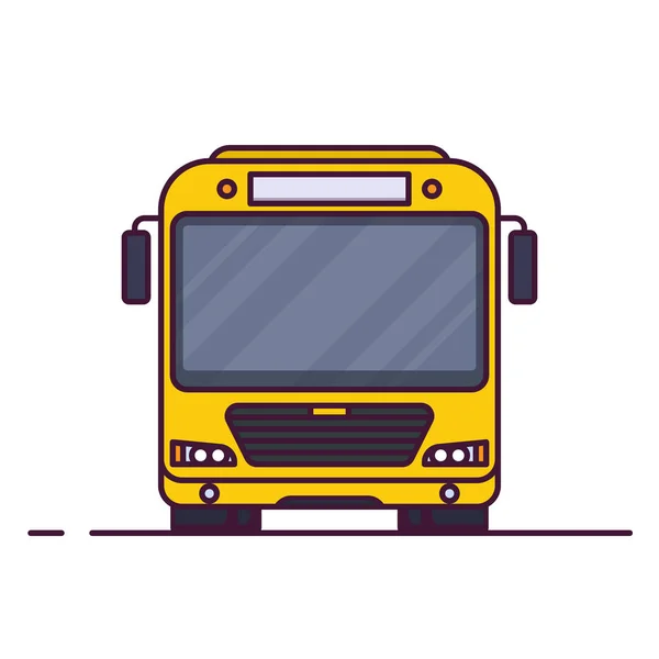 Vue Face Grand Bus Jaune Ville Illustration Vectorielle Style Ligne — Image vectorielle