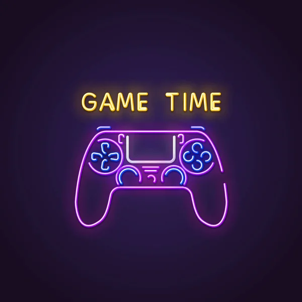 Gamepad Neonskylt Glödande Neon Tecken Modern Gamepad Speltid Bokstäver Glödande — Stock vektor