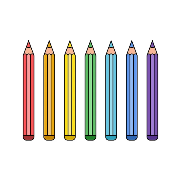 Multi Set Van Kleurrijke Potloden Lijnstijl Zeven Kleuren Van Regenboog — Stockvector