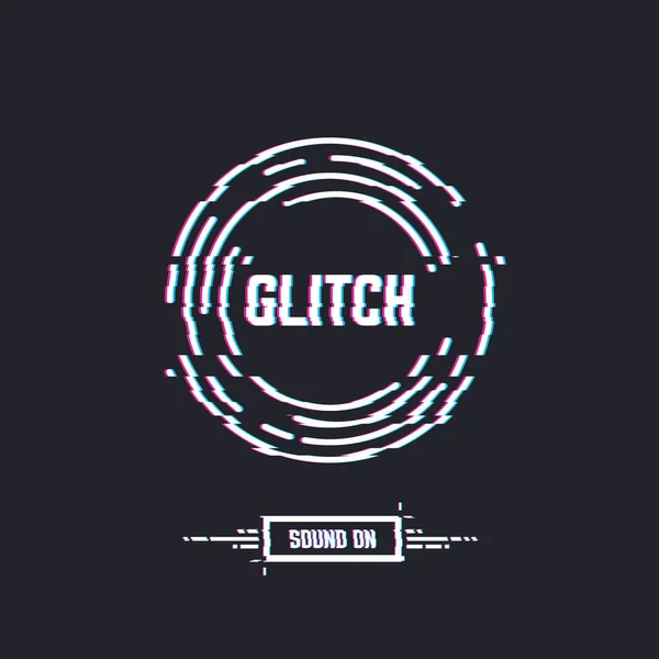 Glitch Círculos Con Texto Efecto Estéreo Distorsión Emblema Del Disco — Vector de stock