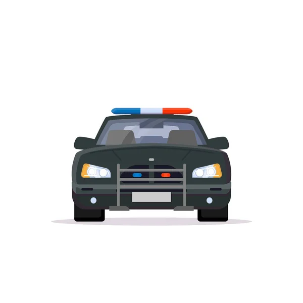 Widok Przodu Samochód Policyjny Czarny Światłami Ilustracja Wektorowa Płaski Transparent — Wektor stockowy