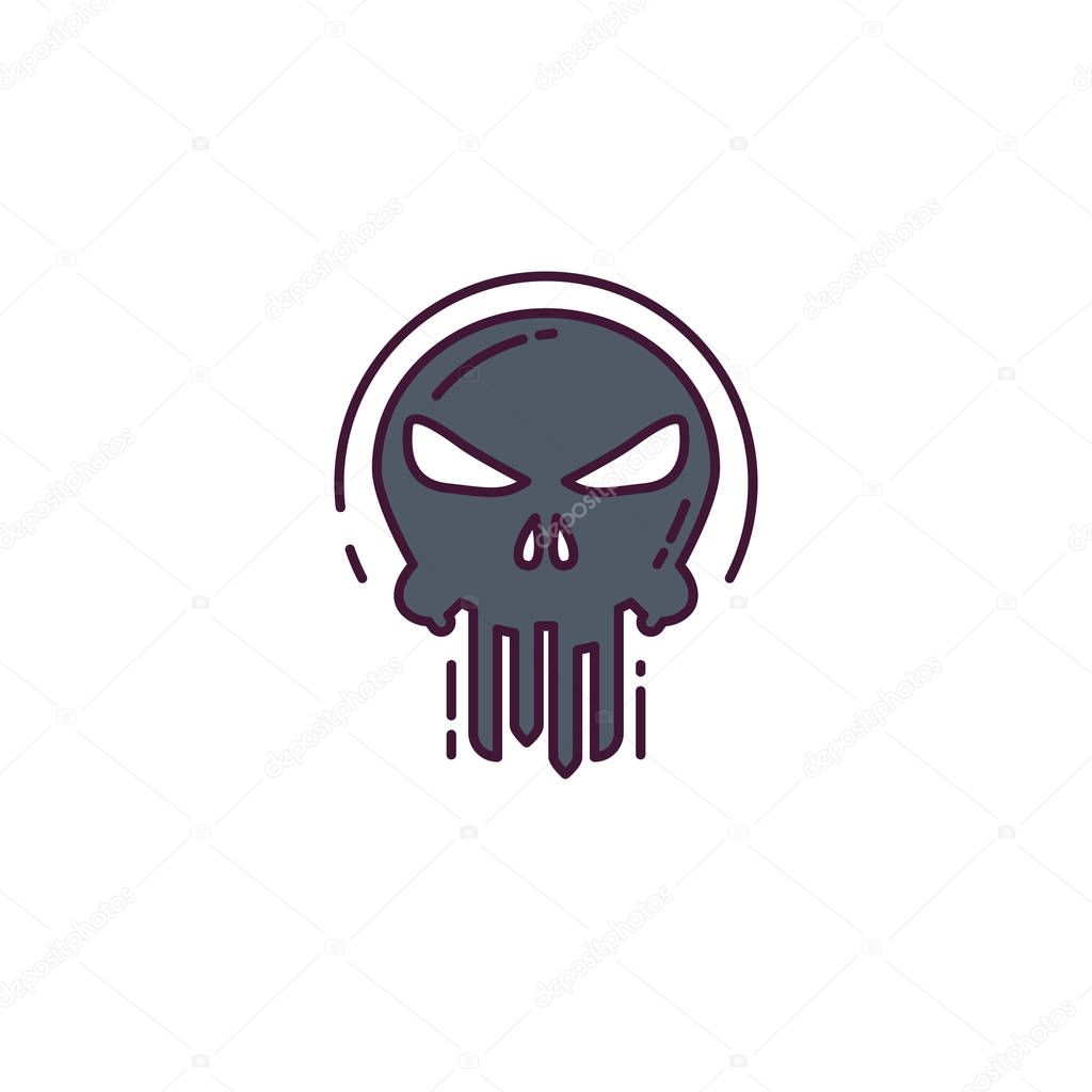 Punisher skull line style illustration. Dead skull icon. Head and bones logo. Line style death vector icon. T-shirt patriotic or piracy illustration